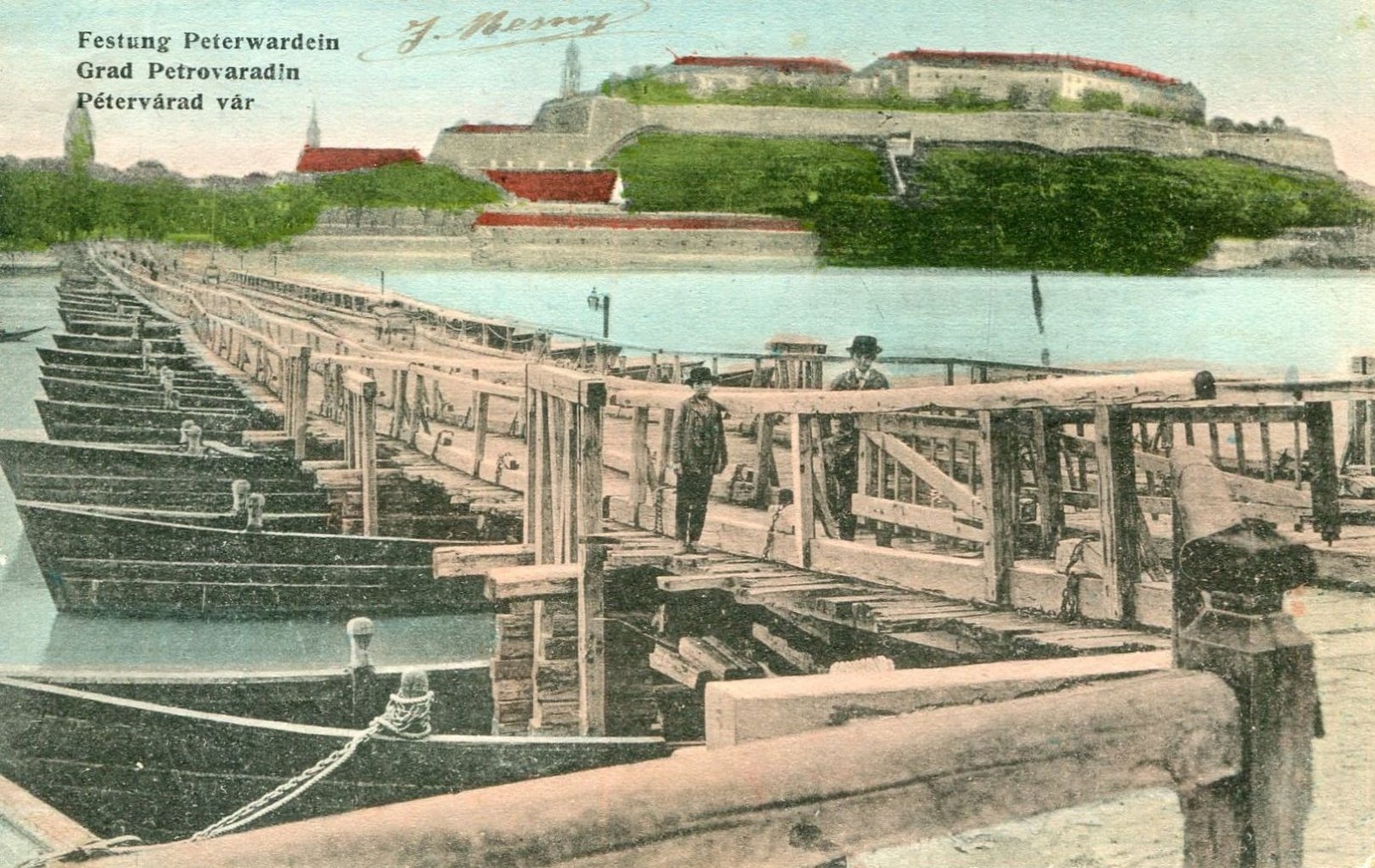 Pontoon bridge below the fortress, Novi Sad, 1910s