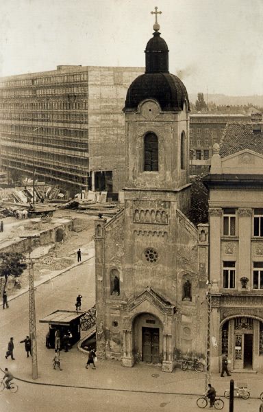 The new block rising behind, Armenian Church, Novi Sad, 1955–1963