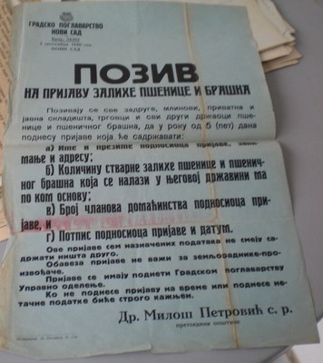 Wheat and flour registration notice, Novi Sad, 1940