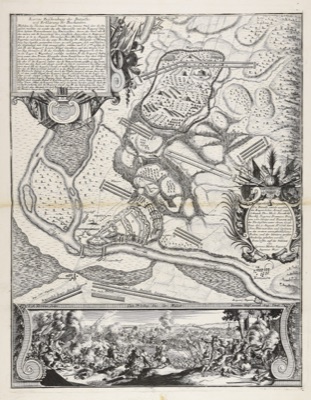 Engraved plan of the 1716 battle fought between Petrovaradin and Karlovci, Petrovaradin Fortress