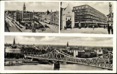 Three Views: Town Hall Square, a Pharmacy Corner and the River, Prince Tomislav Bridge, Novi Sad, by March 1942