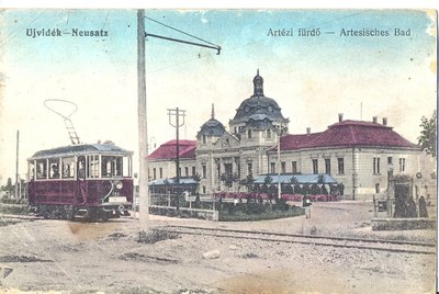 A tram in front of the baths, Iodine Spa, Novi Sad, 1910s