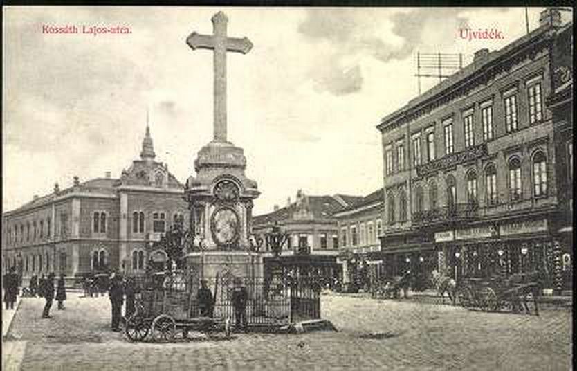The tall cross in the roadway, Zmaj Jovina, Novi Sad, 1900s