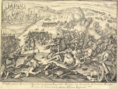 The Battle of Petrovaradin, 1716, an Italian print, Vezirac