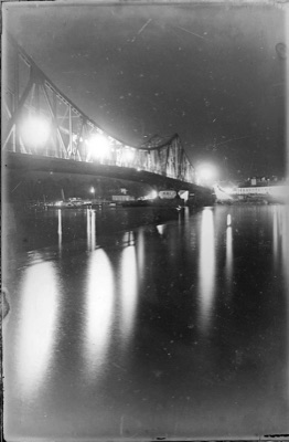 The Prince Tomislav bridge lit at night, Novi Sad, 1928–1941