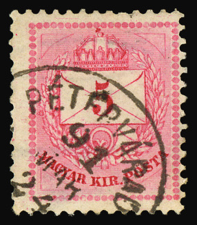 Five-kreuzer stamp with a Pétervárad postmark, 1891, Novi Sad