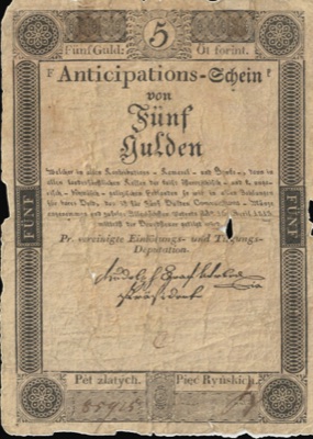 Five-gulden anticipation note, Vienna, 1813, Novi Sad