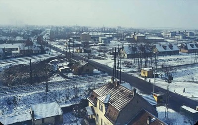 Snow over the yards toward Satelit, Marshalling Yard and Ložionica, Novi Sad, 1970s