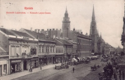 Kossuth Lajos Street toward the square, Liberty Square, Novi Sad, 1896-1918