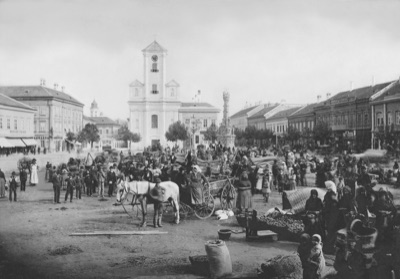 Market day before the old parish church, Novi Sad, second half of the nineteenth century