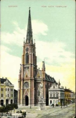 The Catholic Parish Church in Colour, a Market Cart Before It, Name of Mary Church, Novi Sad, 1896–1918