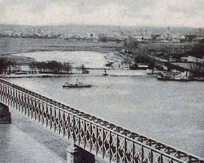 The lattice bridge over flooded ground, Franz Josef Bridge, Novi Sad, late 1800s